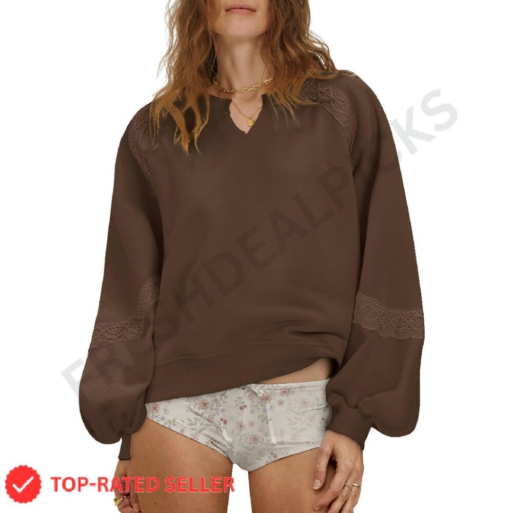 Oversized Crochet Embroidered Fleece Pullover Sweatshirt Y2k Chic